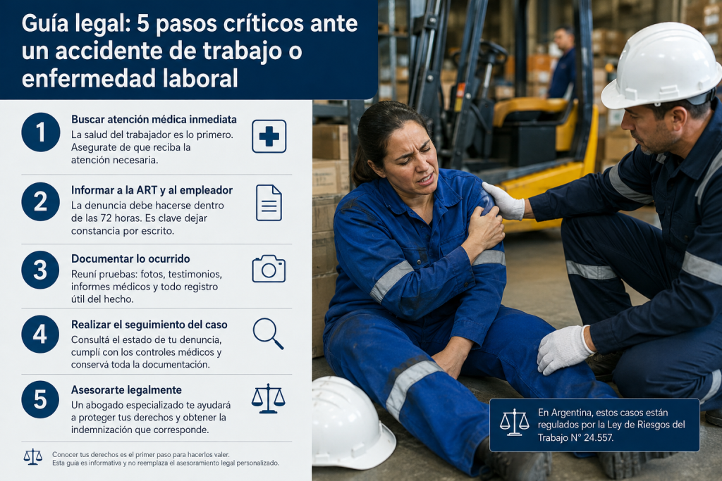 Guía legal: 5 pasos críticos ante un accidente de trabajo o enfermedad laboral Saavedra abogados bariloche
